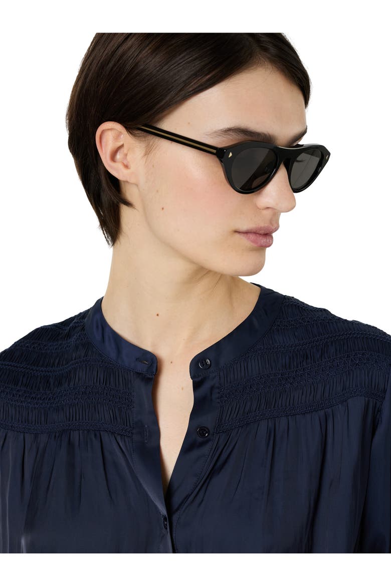 Catrine Satin Shirt With Mandarin Collar, Alternate, color, Navy Blue