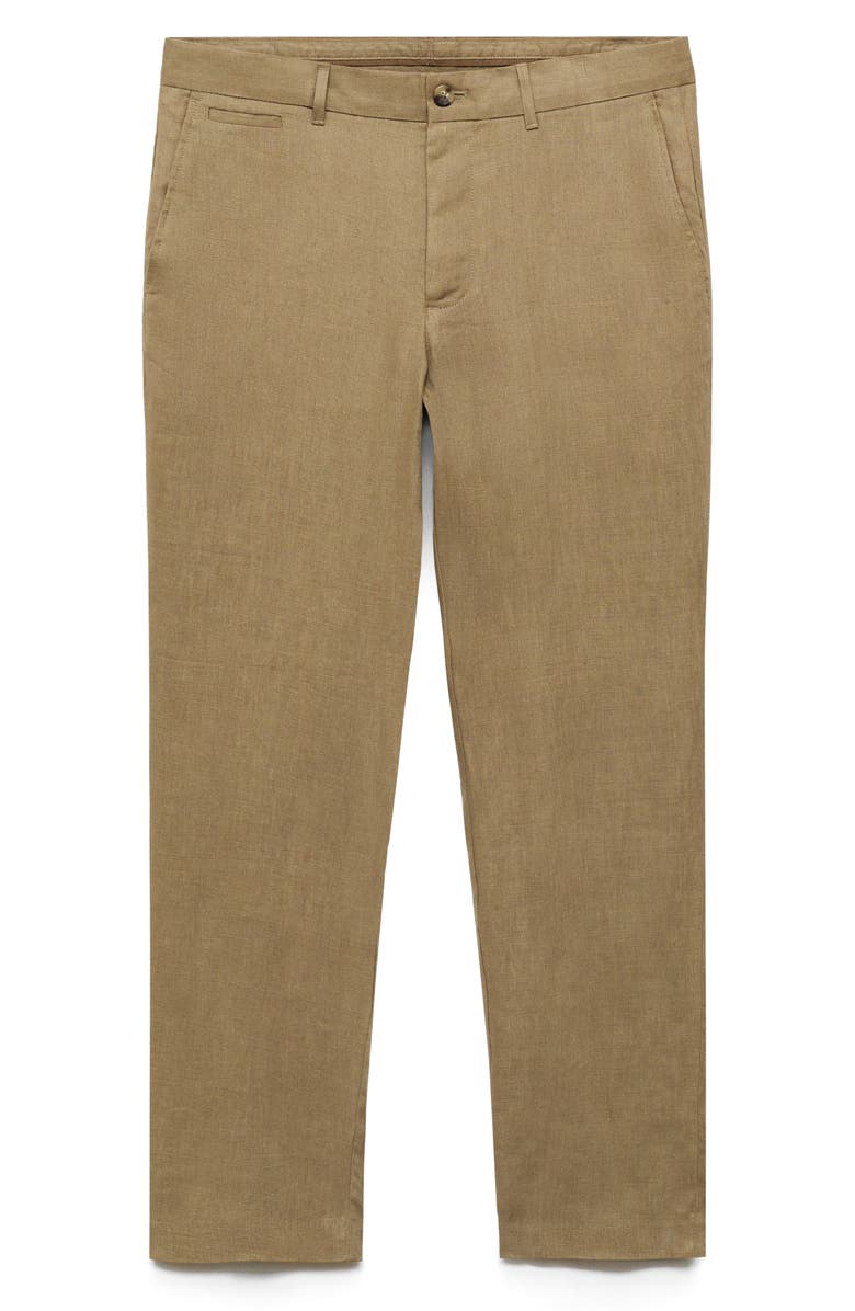 MANGO Slim Fit Linen Pants, Alternate, color, Khaki