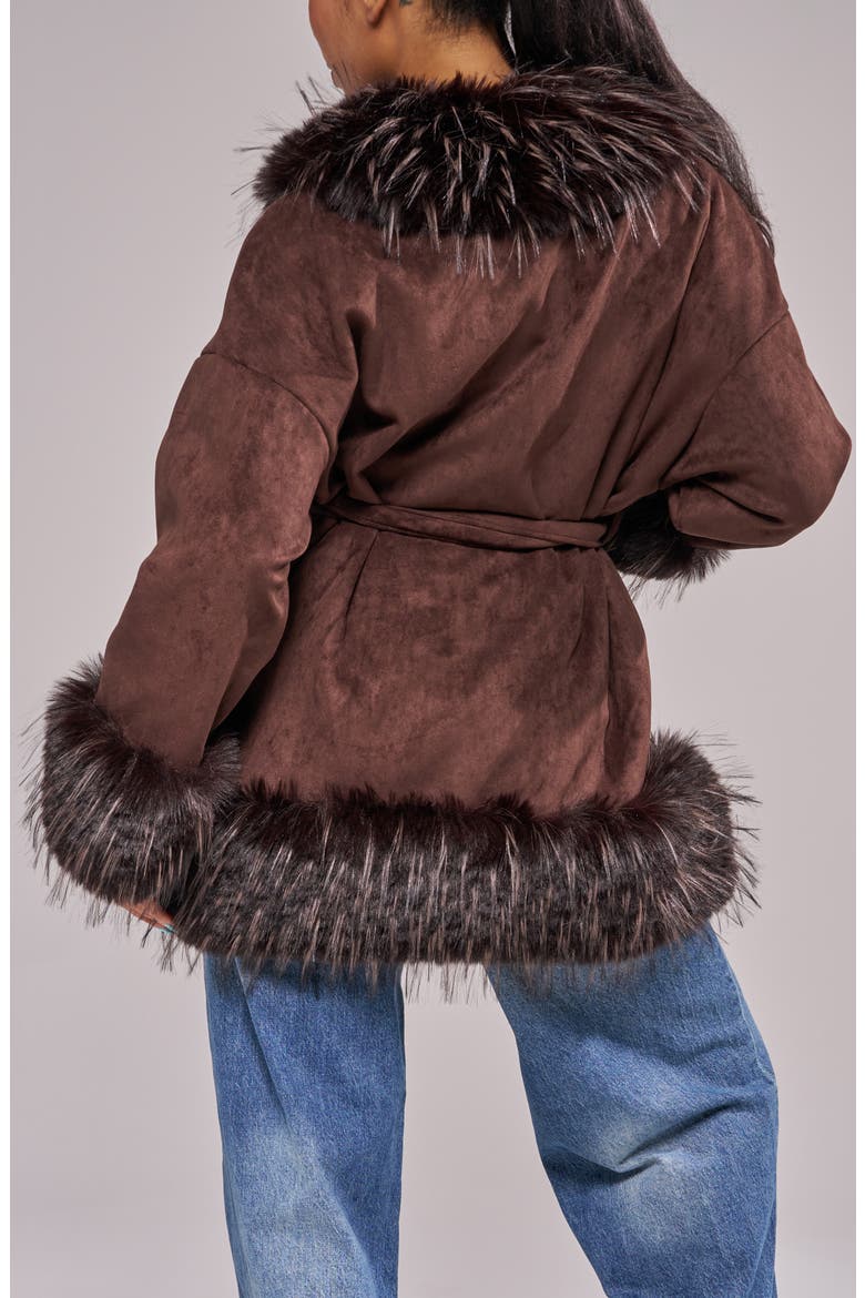 Maelle Faux Fur Trim Faux Leather Jacket, Alternate, color, ESPRESSO
