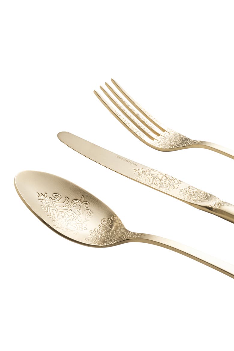 Dume Patterned Stainless Steel Dinner Fork Set of 4, Alternate, color, Champagne