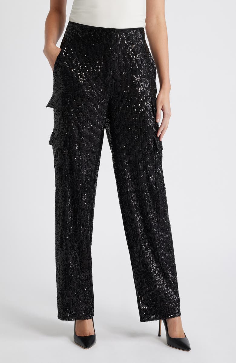 Anne Klein Sequin Cargo Pants, Main, color, 
