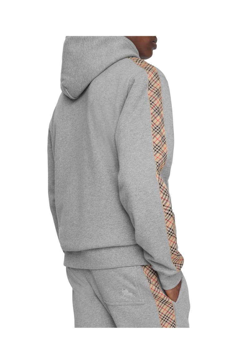 Check Trim Cotton Hoodie, Alternate, color, Pale grey melange
