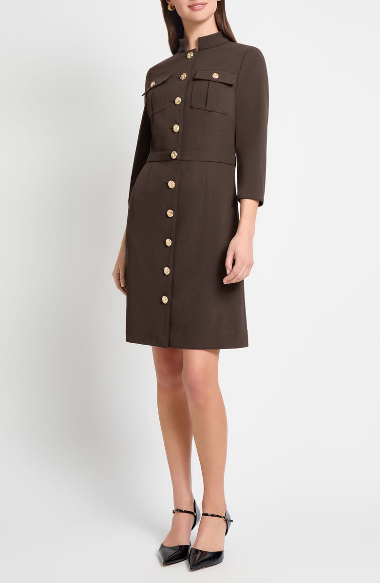 Ming Wang Deco Long Sleeve Crepe Sheath Dress, Main, color, Dark Umber