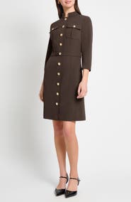 Ming Wang Deco Long Sleeve Crepe Sheath Dress