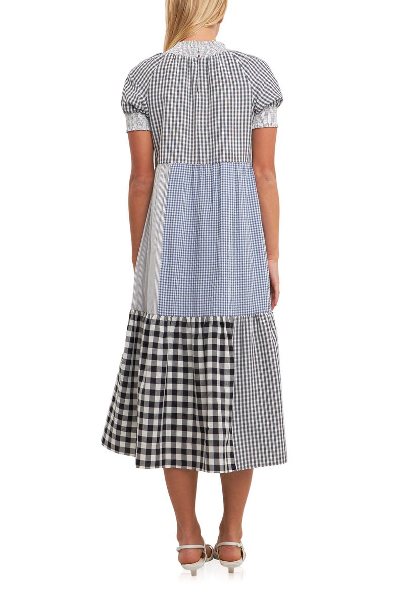 Patchwork Gingham Midi Dress, Alternate, color, BLACK MULTI