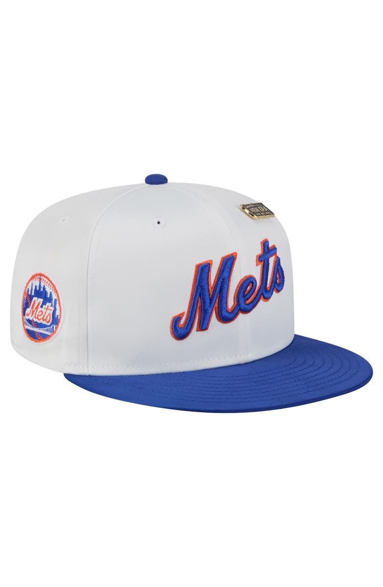 New Era Men's New Era White/Blue New York Mets Satin 59FIFTY Fitted Hat, Alternate, color, 