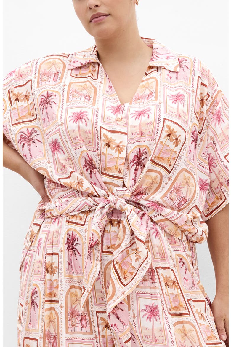 Postcard Print Tie Front Top, Main, color, POSTCARD SOIREE