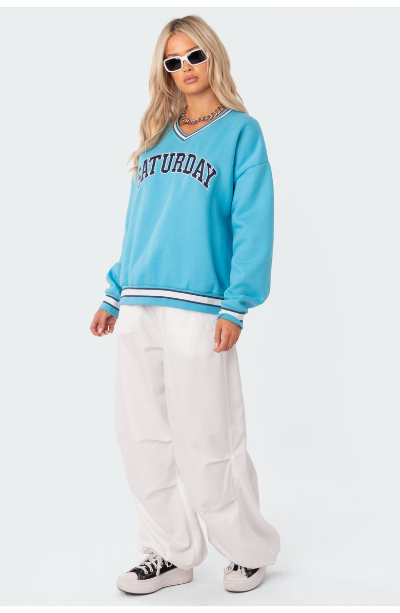 EDIKTED Saturday Oversize V-Neck Cotton Blend Sweatshirt, Alternate, color, 