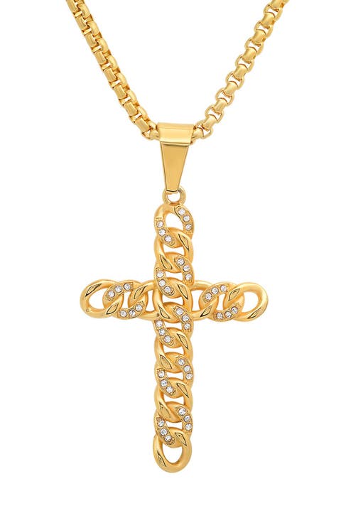 Men's 18k Gold Plated Cubic Zirconia Cross Pendant Necklace