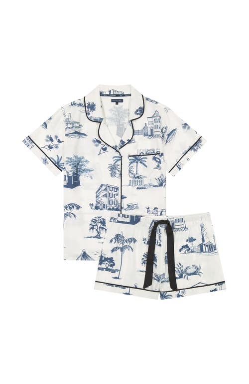 Katie Kime Charleston Toile Shorts Set In Blue