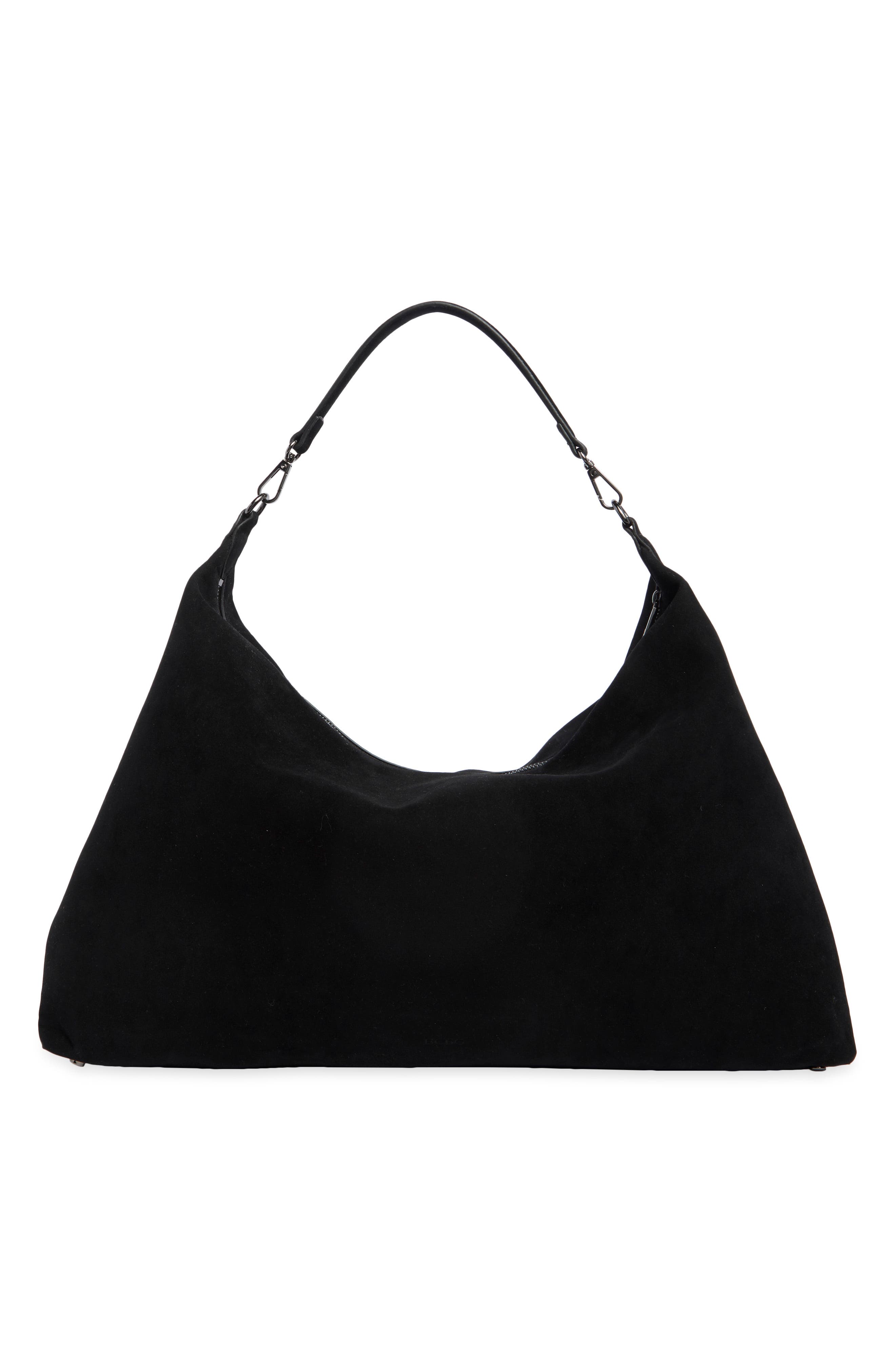 Faux Suede Hobo Bag, Alternate, color, BLACK