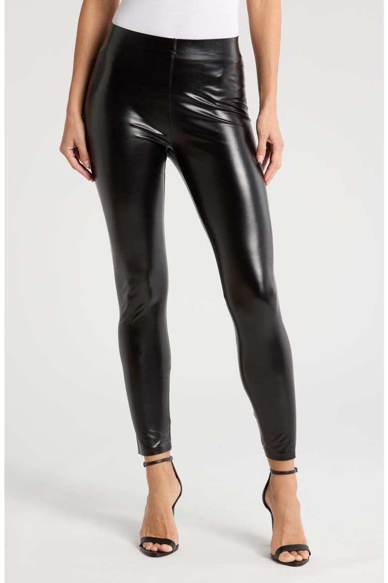 Faux Leather High Waist Leggings, Main, color, BLACK