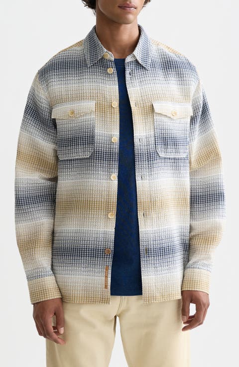 Stripe Woven Waffle Button-Up Shirt