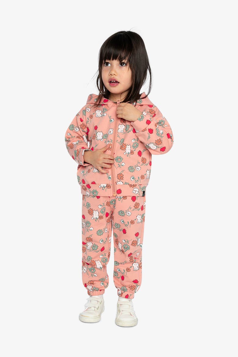 French Terry Cat Hooded Zip Cardigan, Alternate, color, Pink Cat Print