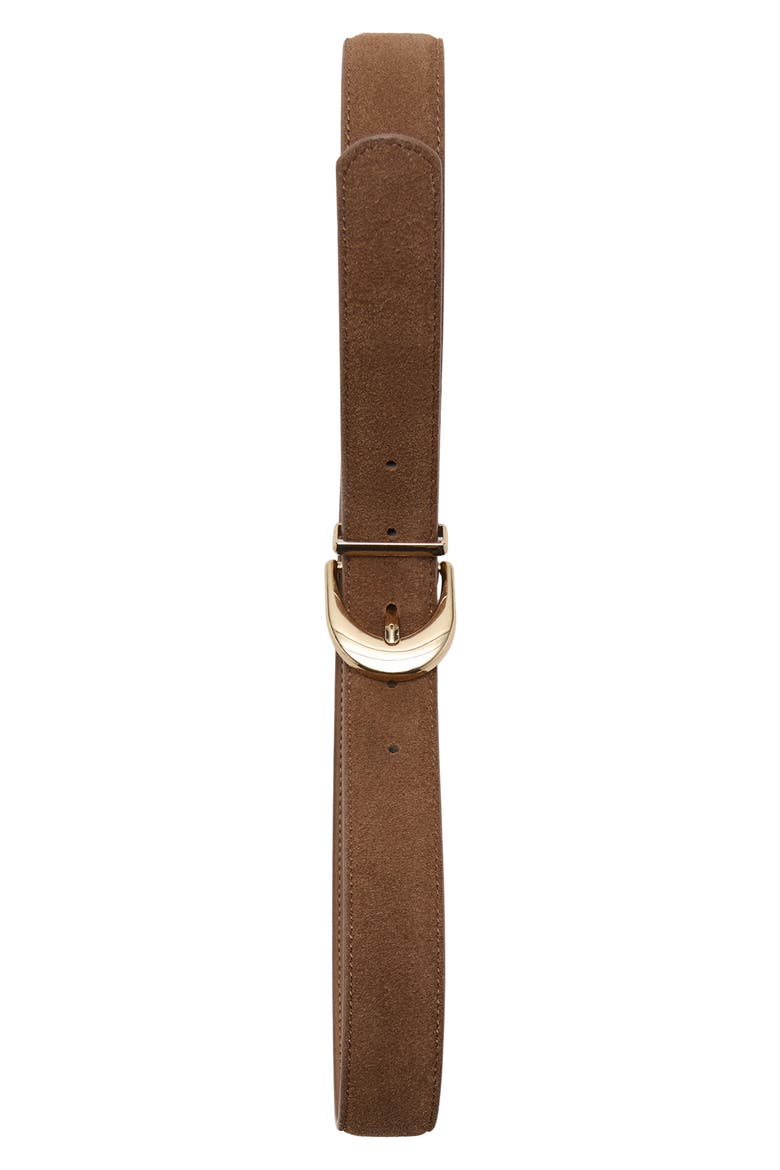 Oval Buckle Suede Belt, Alternate, color, BROWN