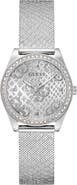 GUESS Boa Crystal Bezel Silvertone Mesh Strap Watch, 32mm