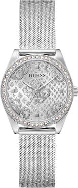 GUESS Boa Crystal Bezel Silvertone Mesh Strap Watch, 32mm