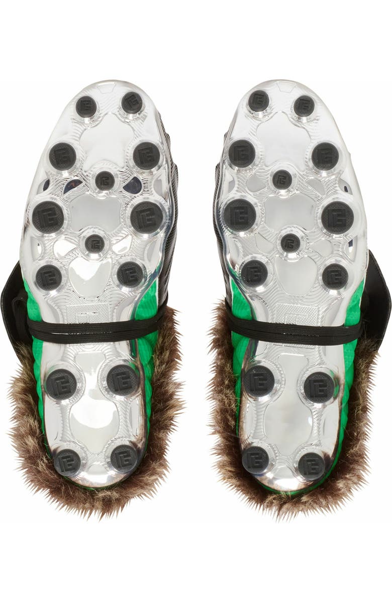 Balmain Half Time Faux Fur-Lined Mules With Technical Fabrics, Alternate, color,