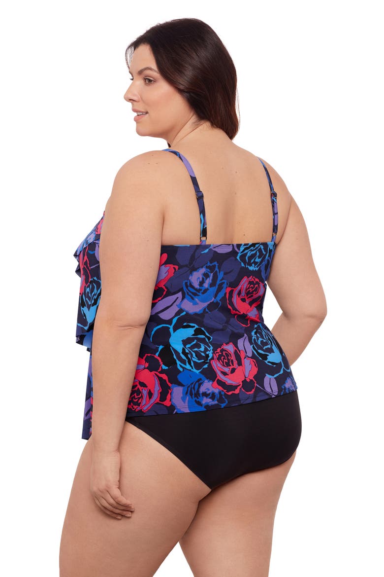 Plus Size Triple Ruffle Tier Adjustable Tankini Swimsuit Top, Alternate, color, Rose Grows