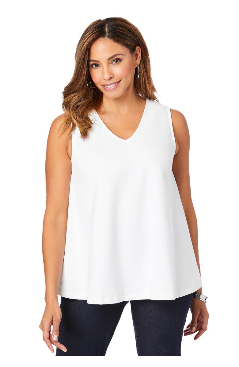 Jessica London Stretch Cotton V-Neck Trapeze Tank, Main, color, White