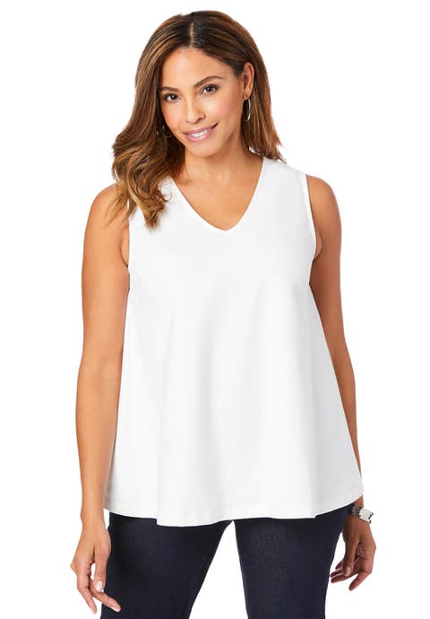 Stretch Cotton V-Neck Trapeze Tank
