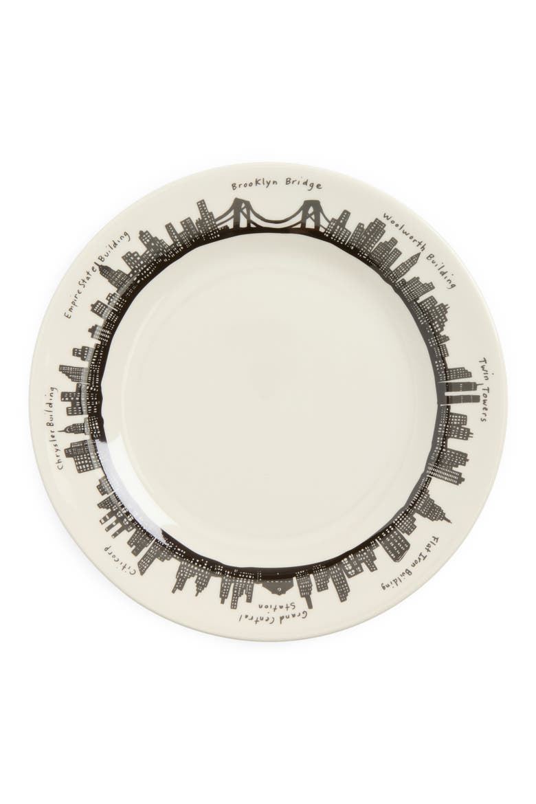 212 Skyline Pattern Dinner Plate, Main, color, WHITE/ BLACK