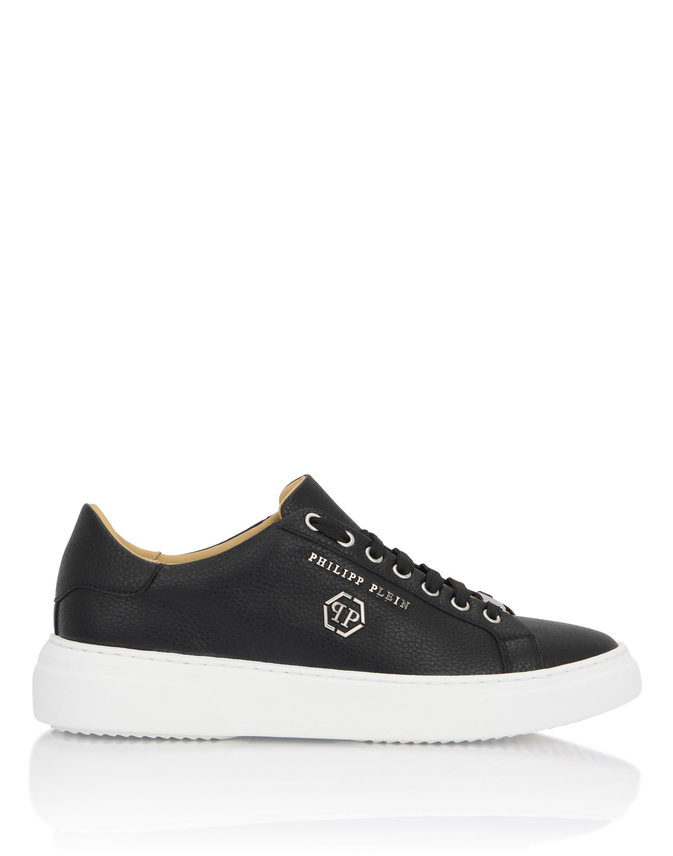 Leather Lo-Top Sneakers Hexagon Logo Unisex, Alternate, color, black