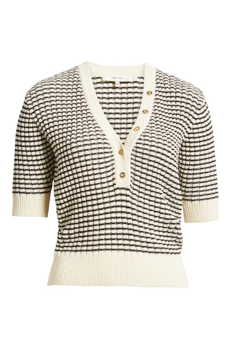 The Stripe V-Neck Short Sleeve Sweater, Alternate, color, CREAM MULTI