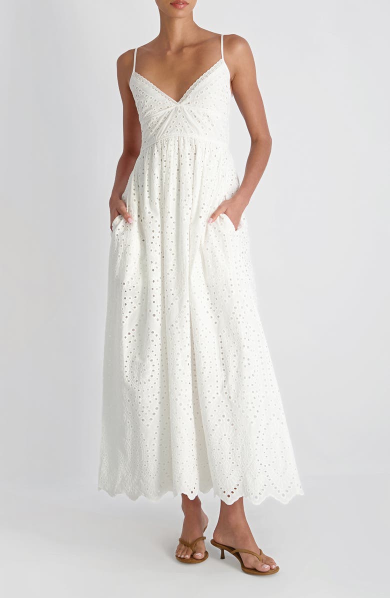 French Connection Trini Eyelet Sleeveless Flared Maxi Dress, Main, color, Summer White