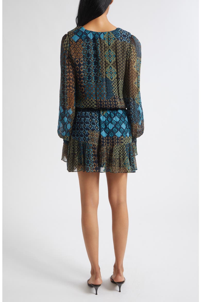 Astrid Print Ruffle Long Sleeve Minidress, Alternate, color, NAVY MULTI