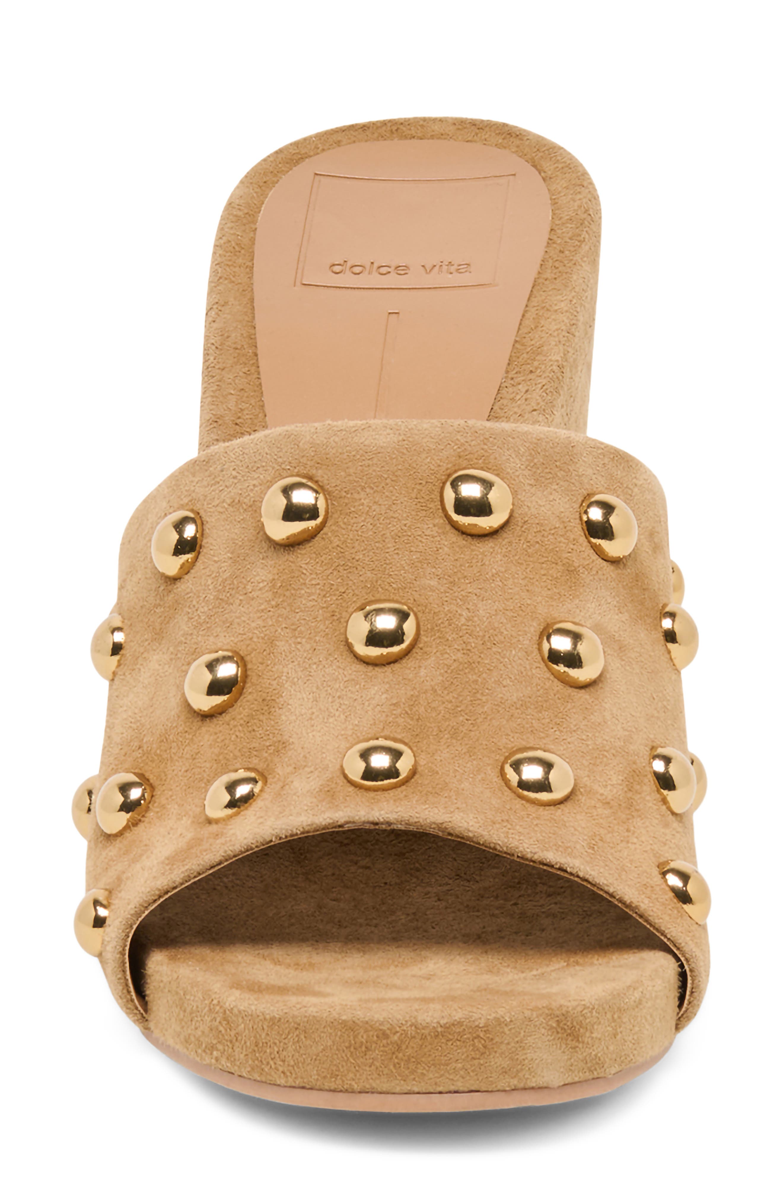Dolce Vita Holta Stud Wedge Sandal, Alternate, color, Light Brown Suede