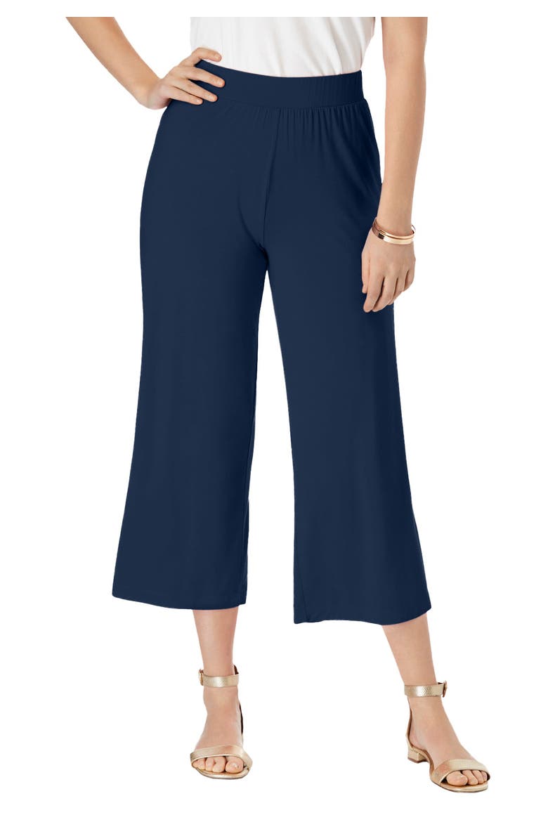 Everyday Stretch Knit Wide Leg Crop Pant, Main, color, NAVY