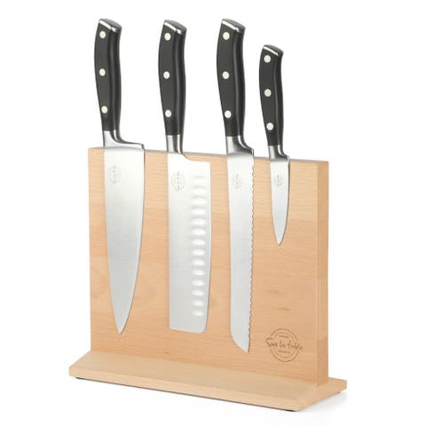 5-Piece High-Carbon German Steel Knife Set with Magnetic Beechwood Block