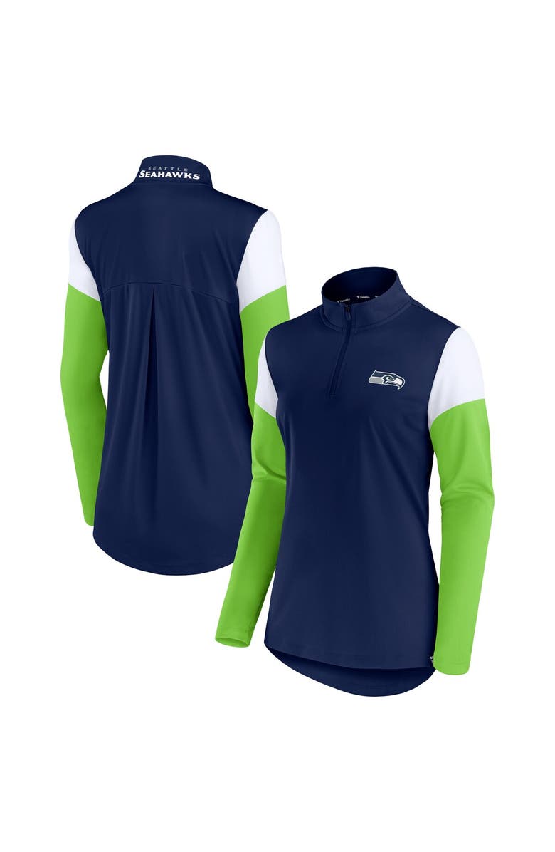 FANATICS Women's Fanatics Branded College Navy/Neon Green Seattle Seahawks Block Party Team Authentic Quarter-Zip Jacket, Alternate, color, 