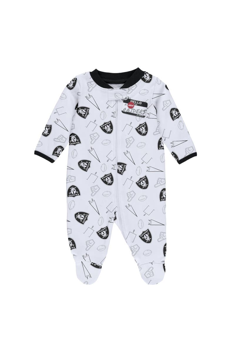 WEAR by Erin Andrews Newborn & Infant WEAR by Erin Andrews White Las Vegas Raiders Sleep & Play Full-Zip Sleeper & Bib Set, Alternate, color, 