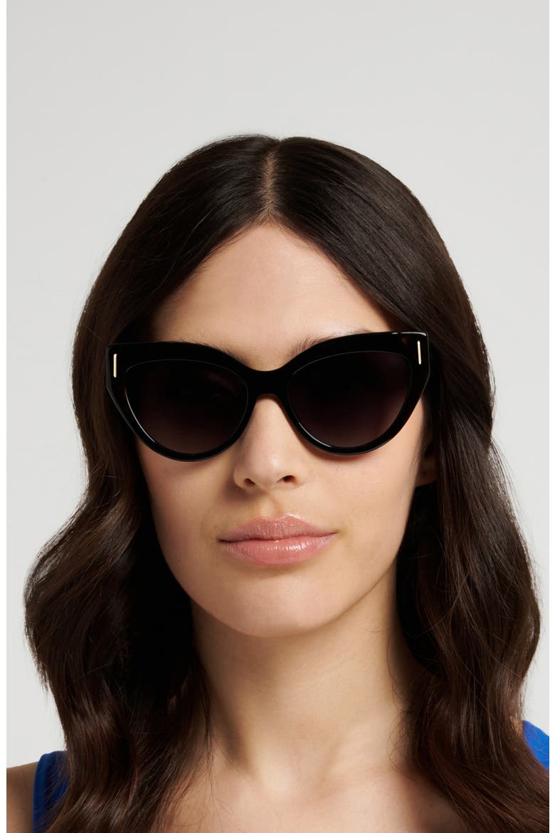 56mm Gradient Cat Eye Sunglasses, Alternate, color, BLACK HAVANA/ DARK GREY SF