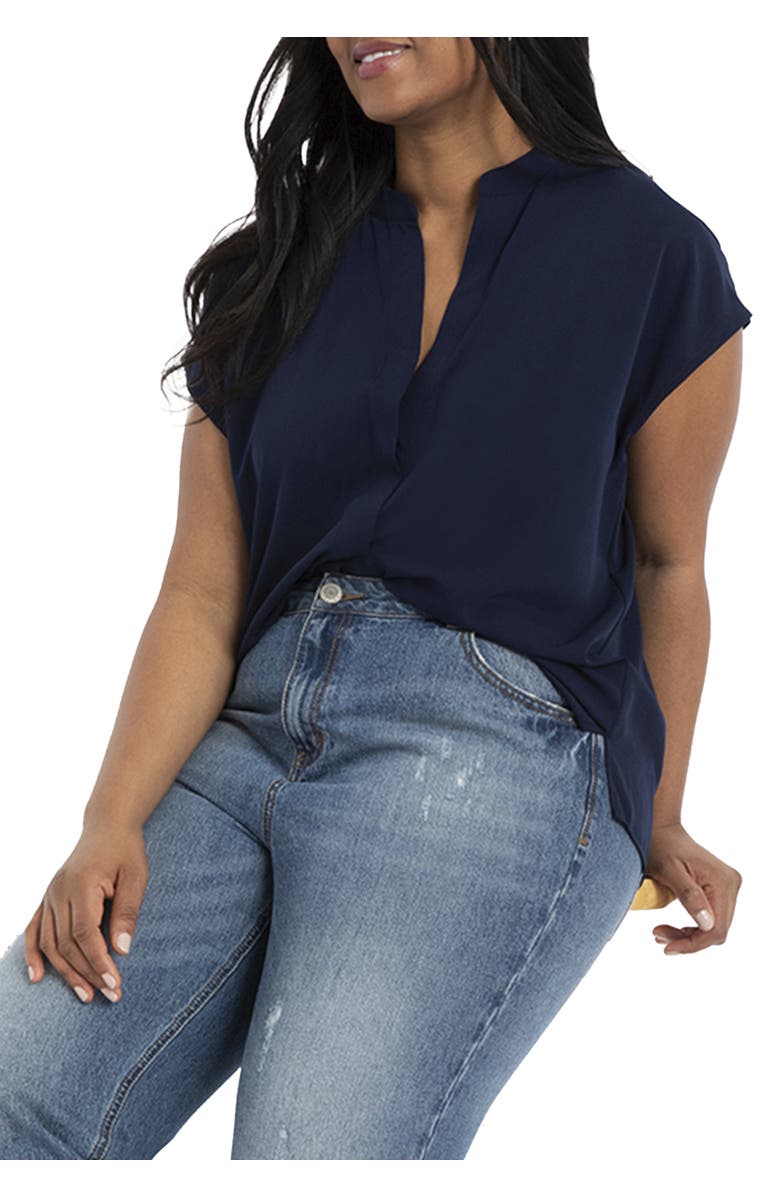 ELOQUII Notch Collar Blouse, Main, color, Navy