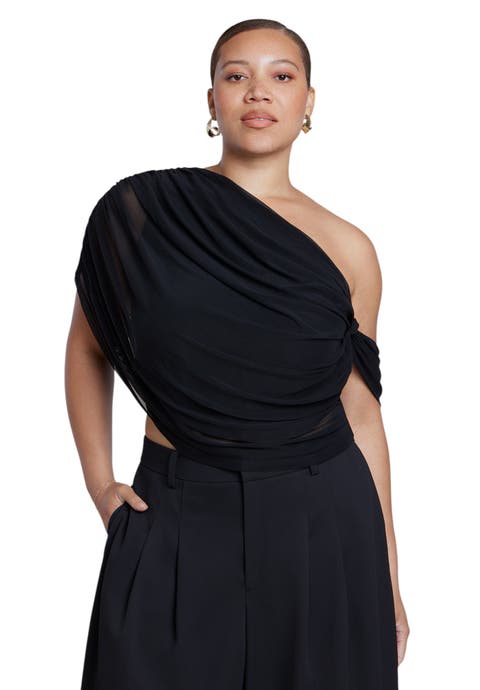 Semi Sheer Twisted One Shoulder Top