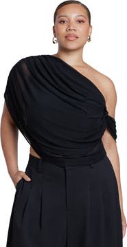 ELOQUII Semi Sheer Twisted One Shoulder Top