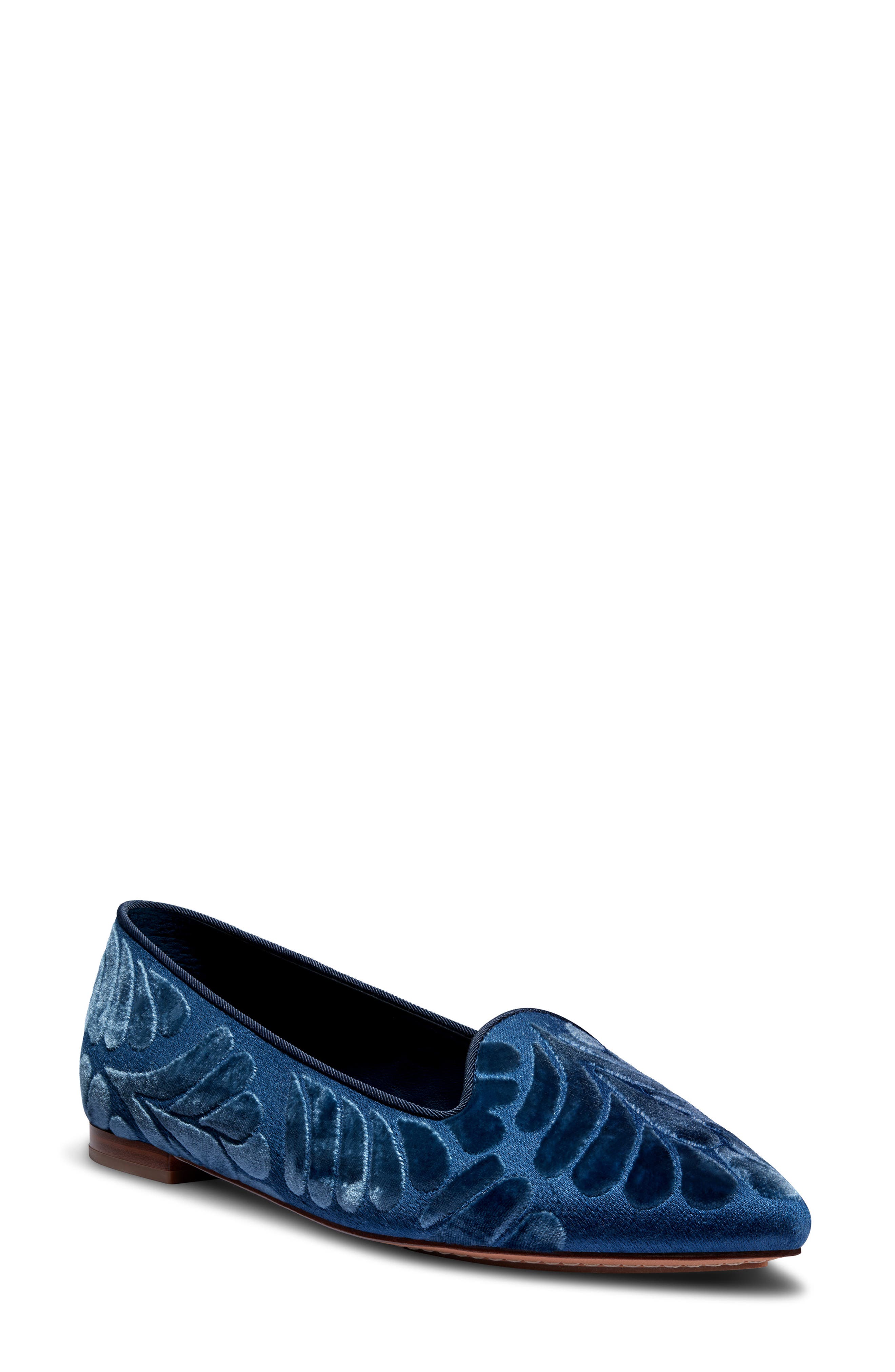 Sparrow Embroidered Pointed Toe Flat, Main, color, OCEAN VELVET