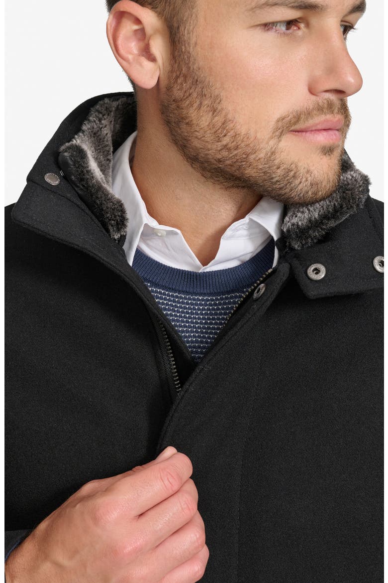 Walking Wool Blend Coat with Faux Fur Trim, Alternate, color, BLACK