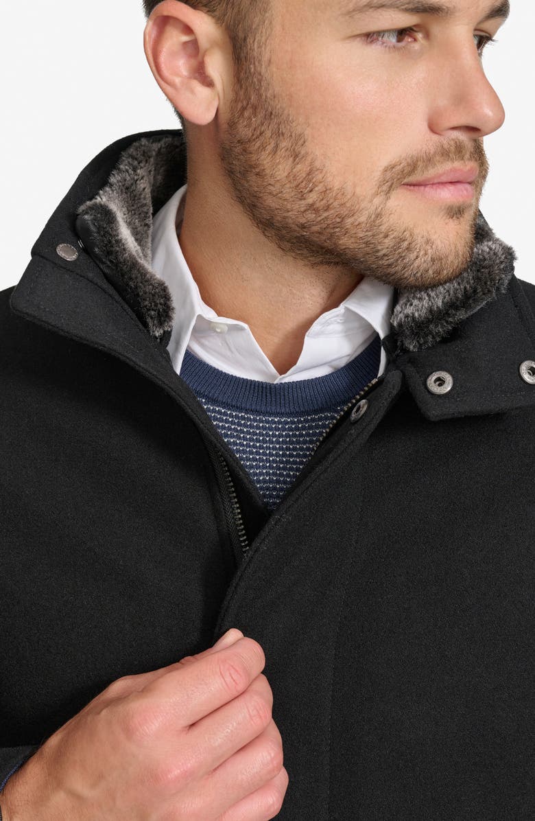 Calvin Klein Walking Wool Blend Coat with Faux Fur Trim, Alternate, color, Black
