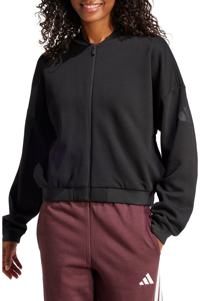 Fleece Bomber Jacket, Main, color, BLACK