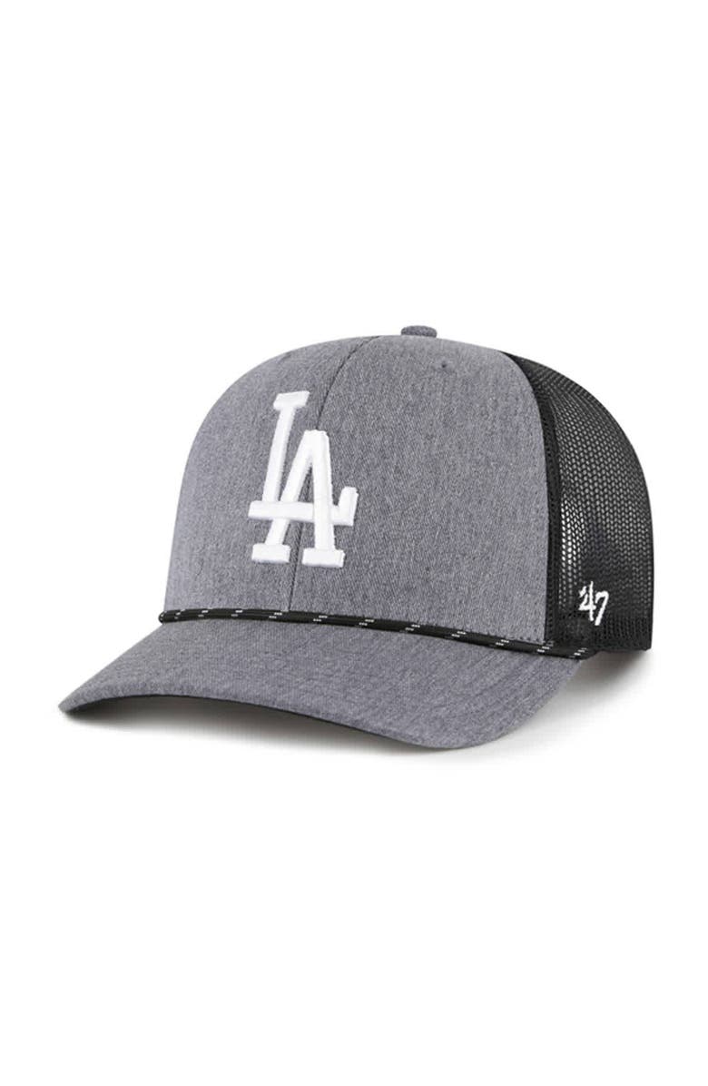 '47 Men's '47 Charcoal Los Angeles Dodgers Carbon Rope Trucker Adjustable Hat, Main, color, Charcoal