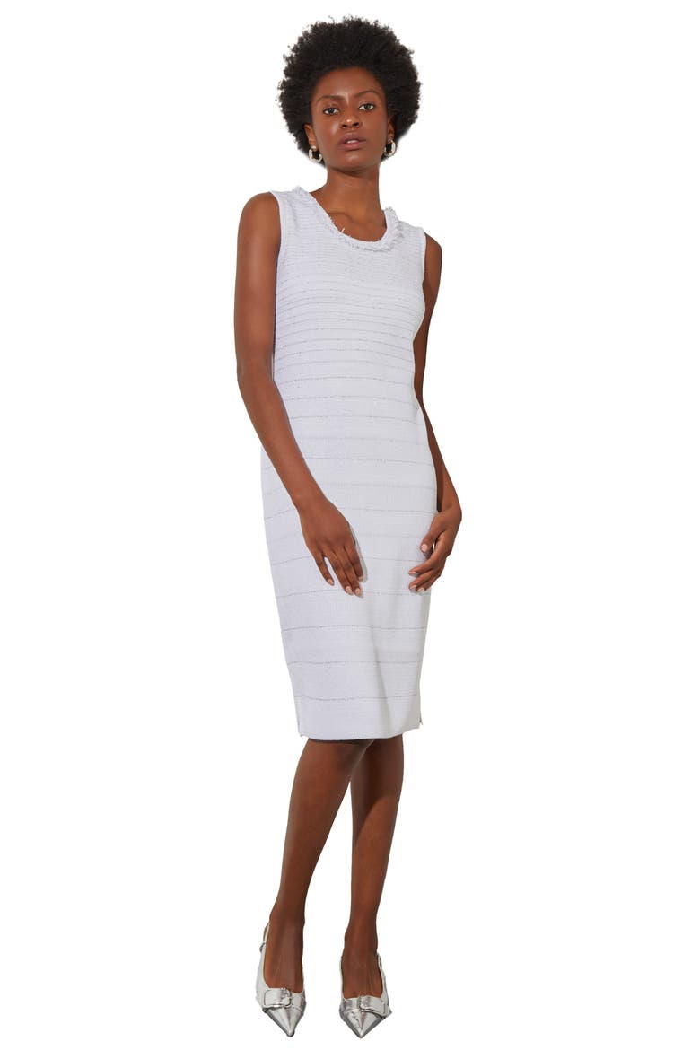 Sleeveless Metallic Sheath Dress, Alternate, color, WHITE/ SILVER