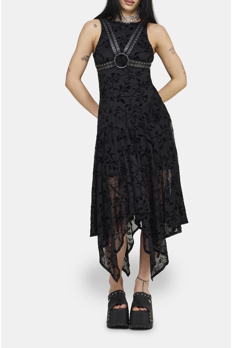 Deadly Nightshade Mesh Midi Dress, Alternate, color, Black