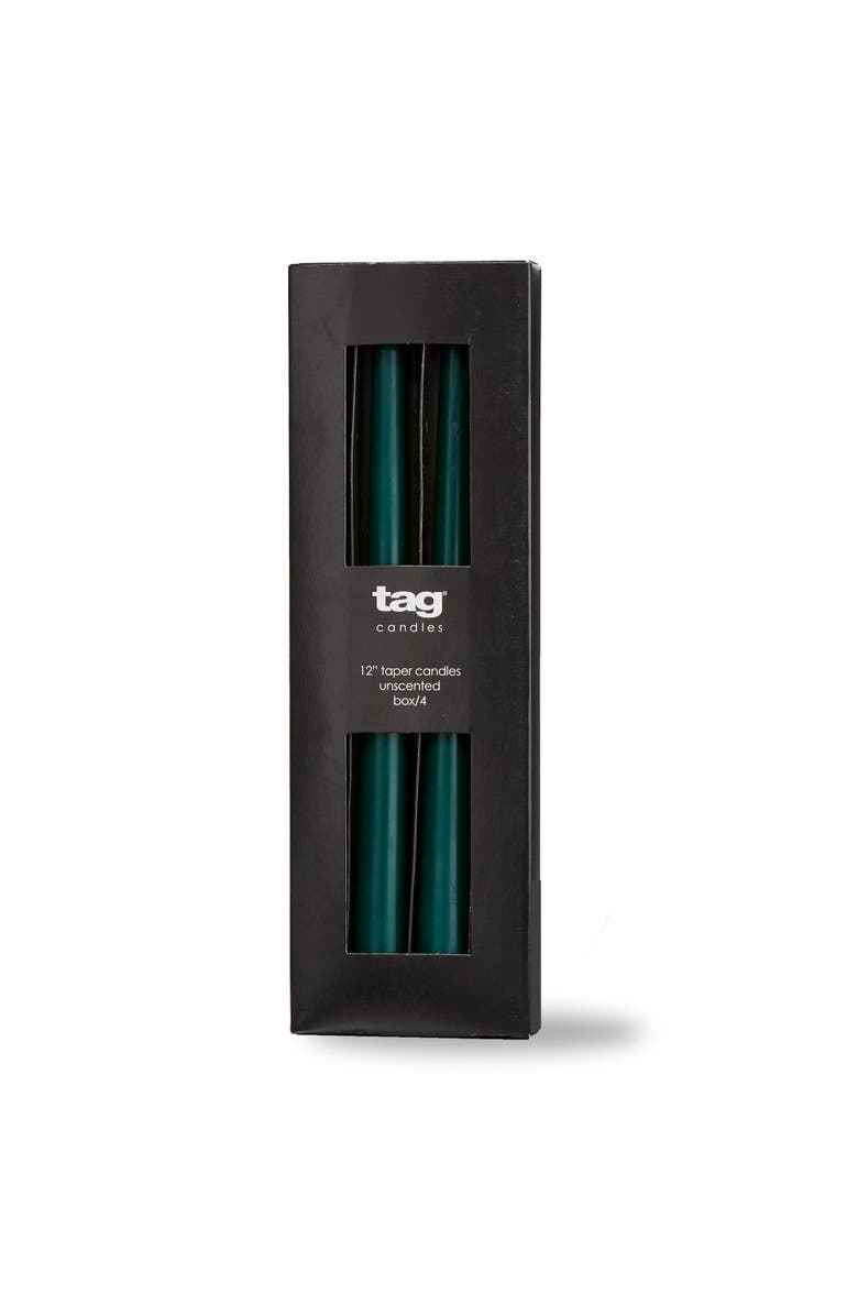 tag Dark Green Taper Candles Set of 4 Unscented Smokeless, Main, color, Green