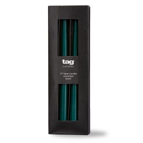 Tag Dark Green Taper Candles Set Of 4 Unscented Smokeless In Green