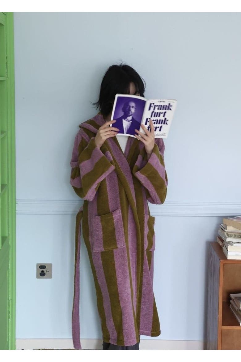 Ultra Soft Retro Whimsical Stripe Bath Robe, Alternate, color, Purple & Brown Stripe