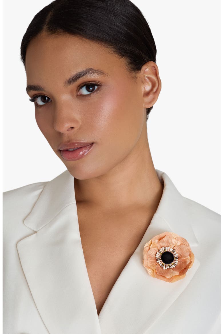The Peach Anemone Floral Brooch, Alternate, color, Peach